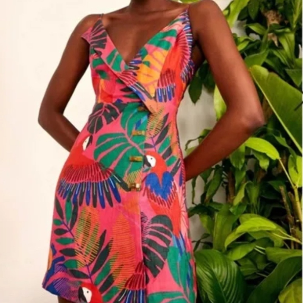 FARM Rio Macaw Side Buttons Mini Dress